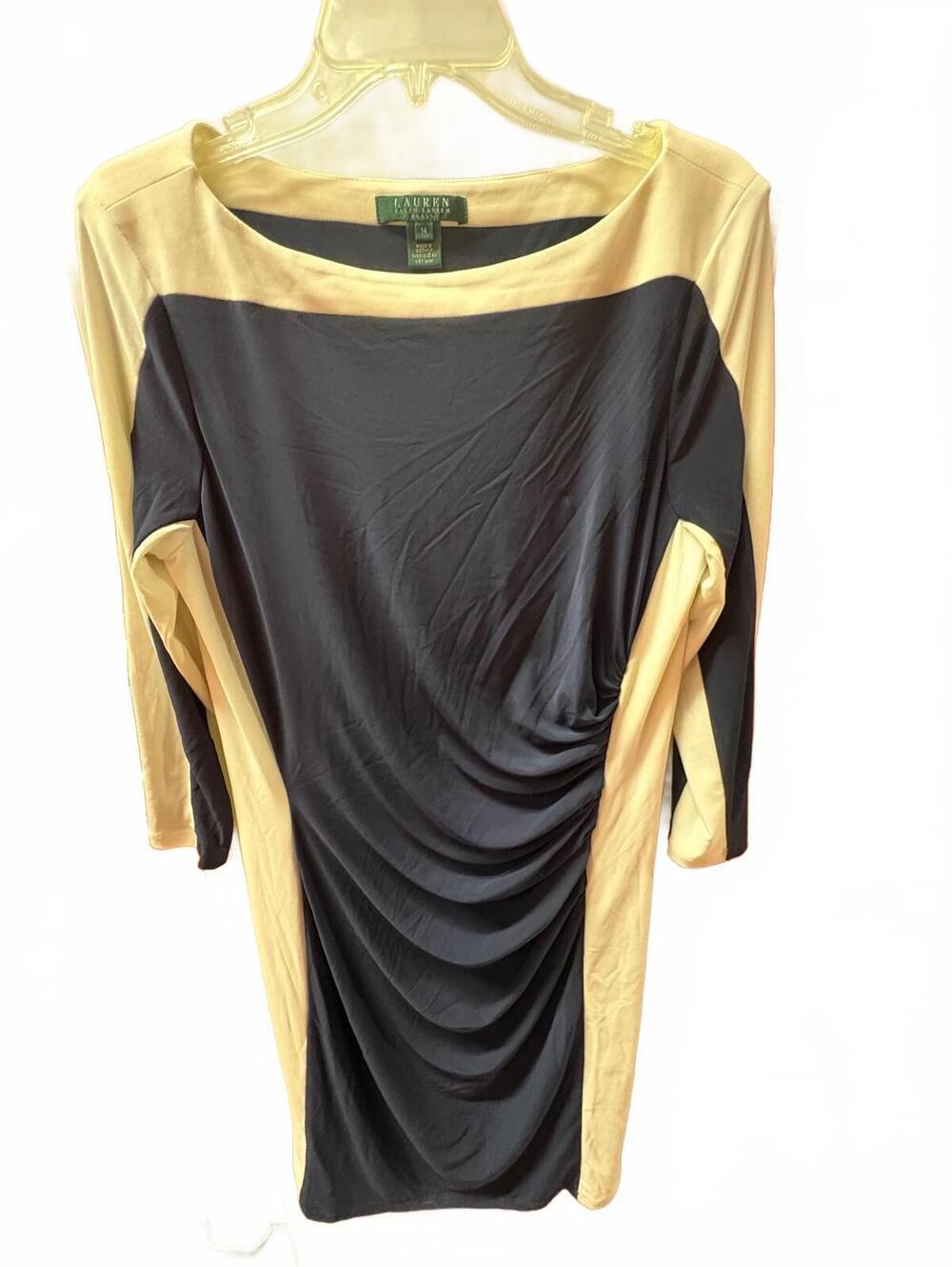 Lauren Ralph Lauren Women's Navy and Beige Ruched Sheath Dress Size 14
